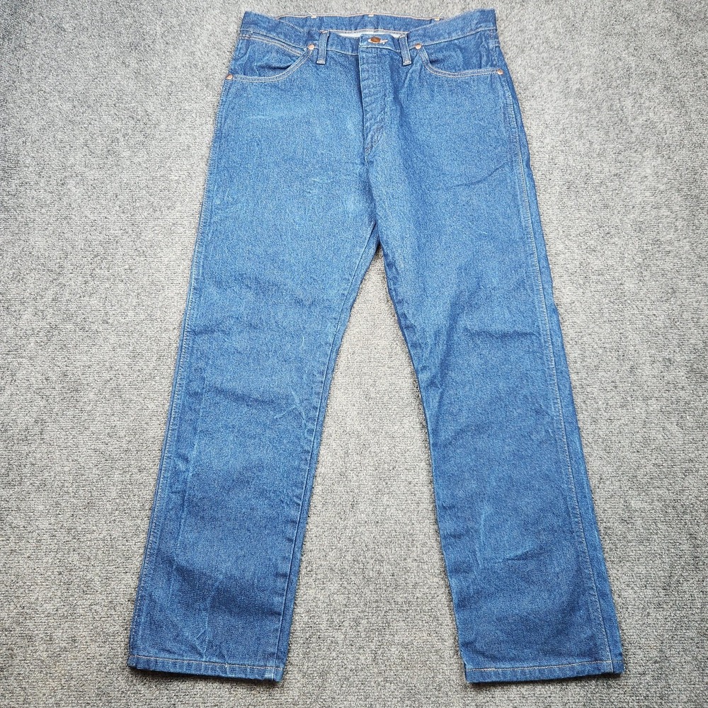 Wrangler 13MWZ Jeans Mens 35x30 Blue Medium Wash Cowboy Cut Straight Denim